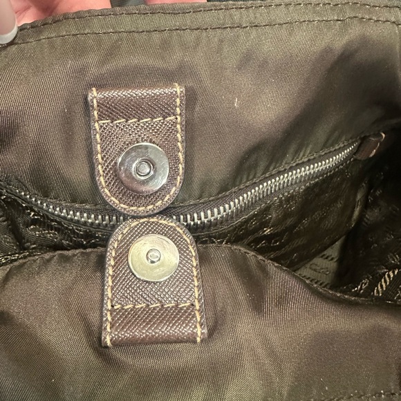 Prada Nylon Ribbon Tote Bag In An Olive Green Color With A Bow Detail. - Picture 11 of 13